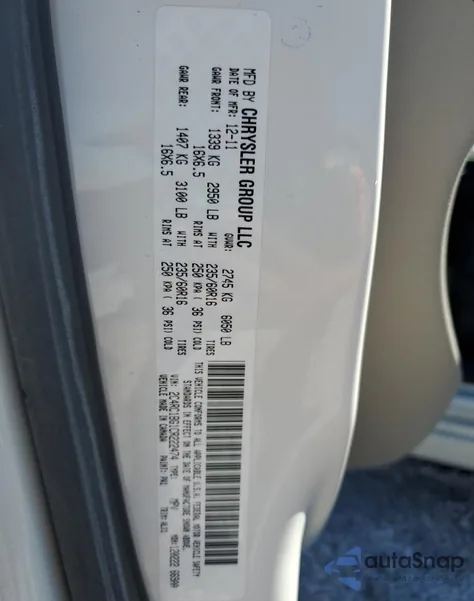 2012 Chrysler Town & Country Touring z USA, uszkodzony, nr VIN 2C4RC1BG1CR222474